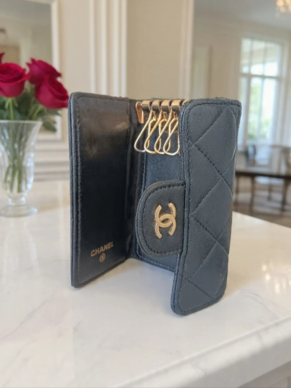 Chanel Classic 6 Key Holder and Card Case Black Lambskin✨️